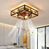 Farmhouse Rustic Ceiling Fan and Remote Control,Square Caged Industrial Ceiling Fixture with 6 Speeds & Noiseless DC Motor for Kitchen Dining Room Li