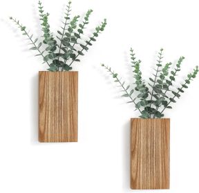2 Pack Wood Wall Planter Vase with Artificial Eucalyptus Farmhouse Wall Hanging Decor Pocket Planter for Indoor Fake Plants Greenery Flowers, livingr