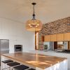 19" Boho Hemp Rope Pendant Light, Hand-Woven Jute Hanging Lamp with Adjustable Chain, Natural Rope Shade Ceiling Light Fixture for Kitchen Island, Di