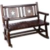 Outdoor Wood Rocking Bench Carbonized Double Rocking Chair for 2 Persons with Wide Curved Seat, Porch Rocker for Porch, Garden, Backyard, Rustic Brow