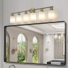39" Modern 6-Light Vanity Wall Sconce, Golden Finish with Frosted Glass Shades for Bathroom or Hallway Lighting (No Bulbs)