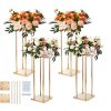4PCS Gold Metal Column Wedding Flower Stand, 31.5inch High With Metal Laminate, Vase Geometric Centerpiece Stands, Cylindrical Floral Display Rack fo
