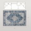 4x6 Area Rug, Vintage Washable Rug, Non-Slip Floor Carpet for Living Room, Bedroom, Dining Room, Blue
