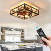 Farmhouse Rustic Ceiling Fan and Remote Control,Square Caged Industrial Ceiling Fixture with 6 Speeds & Noiseless DC Motor for Kitchen Dining Room Li