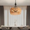 19" Boho Hemp Rope Pendant Light, Hand-Woven Jute Hanging Lamp with Adjustable Chain, Natural Rope Shade Ceiling Light Fixture for Kitchen Island, Di
