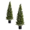 Artificial Topiary Cedar Trees, 48 inch 2 Set Faux Pine Shrubs Plants, Fake Silk Tree Look Real, Easy Assembly for Decor Front Porch Outdoor Patio Ga