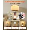 Table Lamps Set of 2, Dimmable Farmhouse Bedside Nightstand Lamps, Vintage Lamp with LED Bulb and Linen Shades, Bedside Lamp with USB C+A Ports & AC