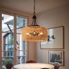 19" Boho Hemp Rope Pendant Light, Hand-Woven Jute Hanging Lamp with Adjustable Chain, Natural Rope Shade Ceiling Light Fixture for Kitchen Island, Di