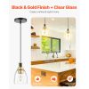 1-Light Pendant Light, 2 Pack, Kitchen Island Lights with Clear Glass Shade & Hanging Cord, Black and Gold Finish, Adjustable Height, Pendant Lightin