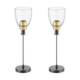 1-Light Pendant Light, 2 Pack, Kitchen Island Lights with Clear Glass Shade & Hanging Cord, Black and Gold Finish, Adjustable Height, Pendant Lightin