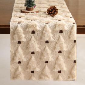 13x108 Inch Soft Plush Faux Fur Jacquard Beige Christmas Tree Table Runner, Seasonal Autumn Kitchen Dining Table Decoration for Home Party Decor ZR00