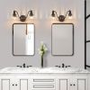 20 Inch 2-Light Vintage Bathroom Wall Sconce – Elegant Black Metal and Glass Lampshade Vanity Light Fixture for Bathroom, Hallway, or Bedroom (Bulb N