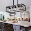 (Same as W1340P155971/L1011-RW-G) 32" Red Wood Industrial Farmhouse Rectangle Pendant Light, 5-Light Chandelier with Lampshade for Dining Room, Kitch