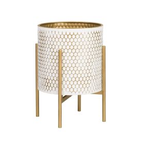 Mid-Century Modern Indoor Metal Pot Planter with 4-Leg Gold Metal Base - 18" H x 13.75" W