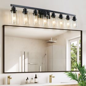 51" Black 8-Light Vanity Light with Clear Glass Shades, Modern Iron Metal Bathroom Wall Fixture for Mirror, Ideal for Bathroom and Dressing Table (No