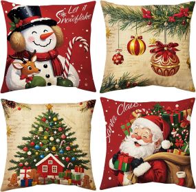 Christmas Pillow Covers 18x18 inch Set of 4, Christmas Decorations Cushion Covers, Xmas Pillow Covers, Pillowcases Throw Pillow Covers for Sofa Couch