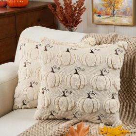Emvency Fall Throw Pillow Covers 18x18 Set of 2, Autumn Beige Pumpkin Harvest Decorations Pillow Cases Soft Plush Faux Fur Wool Couch Cushion Case fo