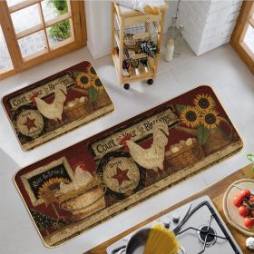 Farmhouse Decorative Kitchen Rugs and Mats Set of 2, Farm Rooster Non-Slip Kitchen Mats,Seasonal Holiday Party Sets Washable Low-Profile Floor Mats -