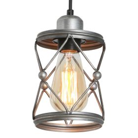 Industrial Pendant Lighting for Kitchen Island, Rustic Mini Cage Pendant Light, Farmhouse Pendant Lamp with Silver Grey[Unable ship weekends, TK/TEMU