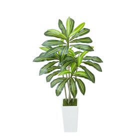 Artificial Dracaena Tree 5 ft, Fake Palm Tropical Plants with White Tall Planter, Faux Floor Silk Plant in Pot, Large Trees for Home Office Living Ro
