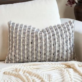 Aeckself Handmade Boho Chenille Tufted Pillow Cover 12x20 Inch, Rectangle Decorative Lumbar Throw Pillow Cover Neutral Pillowcase for Couch Bedroom L