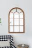 34 x 54.3" Large Arched Accent Mirror with Brown Frame with Decorative Window Look Classic Architecture Style Solid Fir Wood Interior Decor