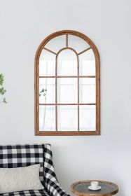 34 x 54.3" Large Arched Accent Mirror with Brown Frame with Decorative Window Look Classic Architecture Style Solid Fir Wood Interior Decor