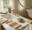 Natural Bamboo Soap Bar Dish - Eco Friendly Wooden Soap Holder Saver Tray for Shower, Bathroom, and Kitchen Counter, Extends Soap Life