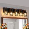 31" Industrial Vintage 5-Light Wall Sconce - Black Cage Wall Lighting Fixture with Wooden Accents for Bathroom, Hallway, or Living Room (Bulb Not Inc