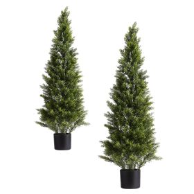 Artificial Topiary Cedar Trees, 48 inch 2 Set Faux Pine Shrubs Plants, Fake Silk Tree Look Real, Easy Assembly for Decor Front Porch Outdoor Patio Ga