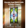 Stained Glass Window Panel, 17 x 29 in, Tiffany Style Hanging Transom Window Panel with Chain, Large Vertical Rectangle Stain Glass, Vintage Traditio