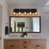 31" Industrial Vintage 5-Light Wall Sconce - Black Cage Wall Lighting Fixture with Wooden Accents for Bathroom, Hallway, or Living Room (Bulb Not Inc