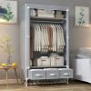 Portable Clothes Closet Rolling Door Wardrobe with Hanging Rack Non-Woven Fabric Storage Organizer with Three Drawer Boxes No-Tool Assembly - 67in*35