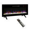 42 inch recessed ultra thin tempered glass front wall mounted electric fireplace with remote and multi color flame & emberbed, LED light heater
