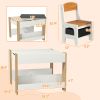 3PC Children's Table and Chairs Set, Kids Table and Chair with Reversible Desktop, Storage, Bookshelves, Natural Wood