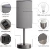 Grey Nightstand Bedroom Lamp - 3 Way Dimmable Bedside Lamp USB C A Charging Ports and AC Outlet, Small Table Lamp Linen Lampshade for Office Desk