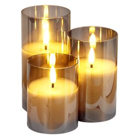 Gray Flickering Flameless Candles, Set of 3 Battery Operated Flameless Led Candles with 10-Key Remote and Timer, Real Wax & Warm Color Flickering Lig