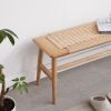 Woven Design Natural Oak Wood Dining Bench Bed Bench for Dining Room, Bedroom, Bathroom