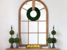 34 x 54.3" Large Arched Accent Mirror with Brown Frame with Decorative Window Look Classic Architecture Style Solid Fir Wood Interior Decor
