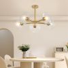 Modern Gold 5-Light Sputnik Chandelier with Clear Glass Shades, Mid-Century Hanging Pendant Light Fixture for Dining Room, Living Room, or Kitchen (B