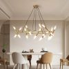 Golden Modern Chandelier Light Fixture, Branch Design with Frosted Tubes, Black Cords, Adjustable Height Pendant Light for Dining Room, Living Room,