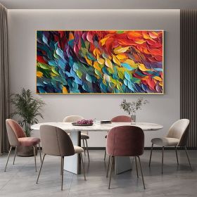 Handmade Oil Painting Original Colorful Feathers Oil Painting On Canvas Large Wall Art Abstract Colorful Painting Custom Painting Living room Home Wa (Style: 01, size: 100x150)