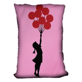 Banksy Flying Balloon Girl Pink Cushion (Insert: With Insert, size: 16" X 16")