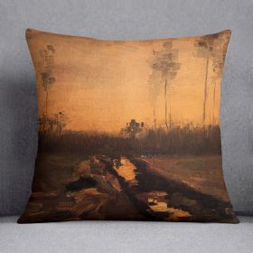 Landscape at Dusk by Van Gogh Cushion (Insert: Without Insert, size: 14" X 14")