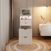 Dressing Table and Stool, 3-in-1 Multifunctional Dressing Table Set, Featuring Three-color Lighting Modes, HD Mirror, Two Sliding Drawers, and a Hidd