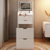 Dressing Table and Stool, 3-in-1 Multifunctional Dressing Table Set, Featuring Three-color Lighting Modes, HD Mirror, Two Sliding Drawers, and a Hidd