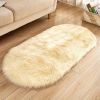 1pc Super Soft Area Rug, Plush Fluffy Faux Sheepskin Oval Floor Mat For Living Room Bedroom, Machine Washable Bedside Rugs, Shaggy Plush Carpet Faux