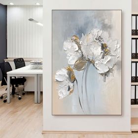 Handmade Oil Painting Fancy Wall Art Personalized Gifts Abstract White Floral Painting On canvas Large Flower Oil Painting Minimalist Modern Living R (Style: 01, size: 60X90cm)