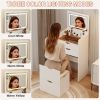Dressing Table and Stool, 3-in-1 Multifunctional Dressing Table Set, Featuring Three-color Lighting Modes, HD Mirror, Two Sliding Drawers, and a Hidd